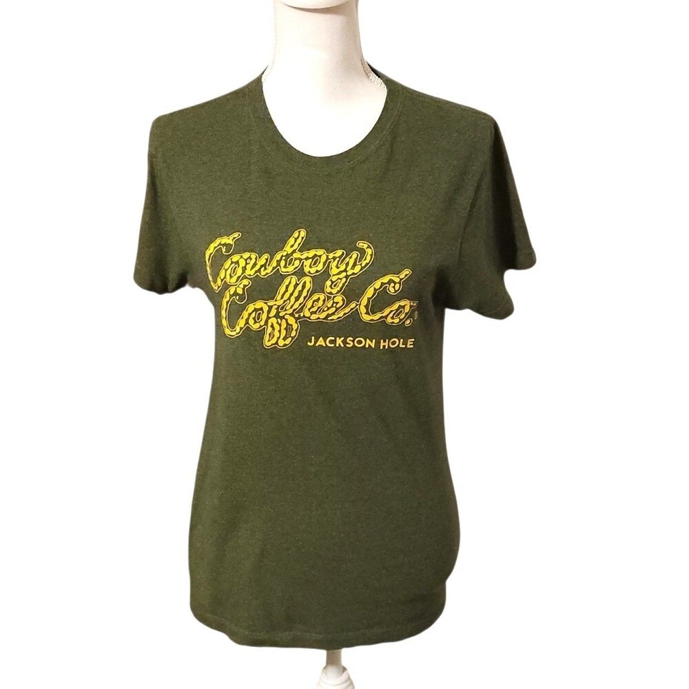 Recover Short Sleeve Graphic Tshirt COWBOY COFFEE Jackson Hole Green Size Small
